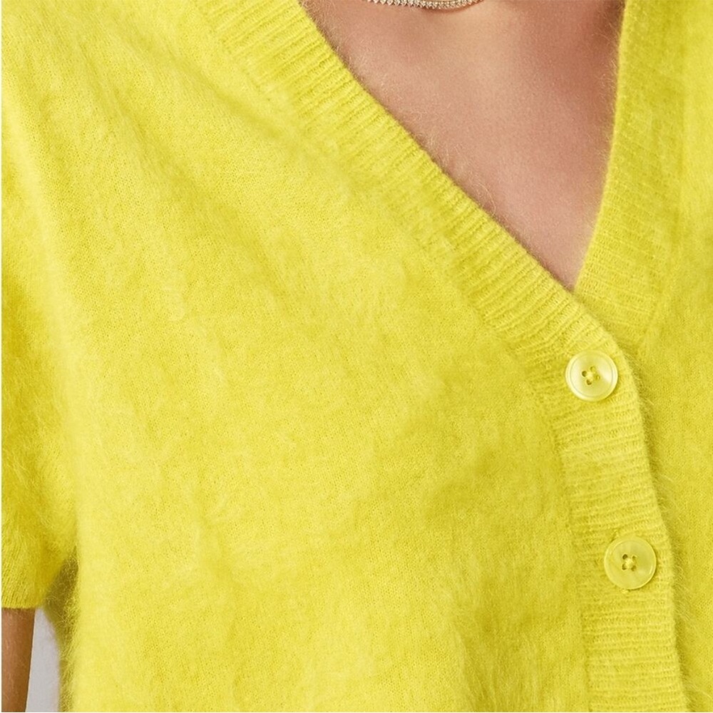 J. Crew Fuzzy V-Neck Short Sleeve Cardigan - Neon Lime - Picture 2 of 7